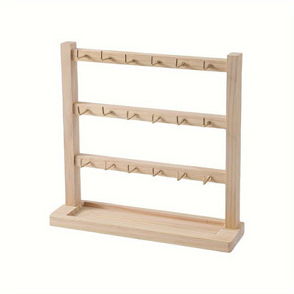 Jewelry Display Stand Multi-Layer Wooden Earring Holder Rack with Hooks Desktop Organizer for Earrings Bracelets Necklaces Keychains Jewelry Tower Storage