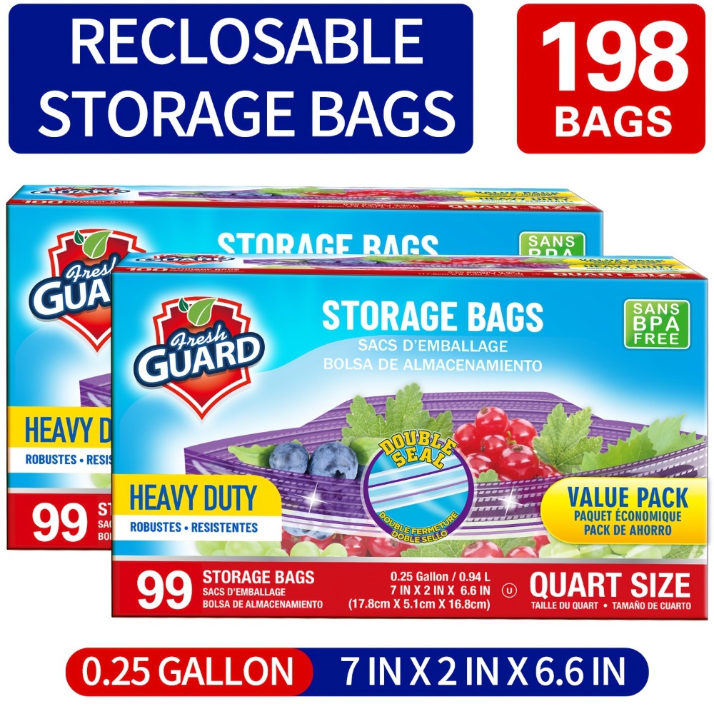Freezer Storage Bags Resealable – Sturdy Bulk Food Storage Bags with Easy-Open Tabs for Freezer & Refrigerator – 0.25 Gallon, 1 Gallon & 2 Gallon for Fruits, Vegetables, Meats & Meal Prep