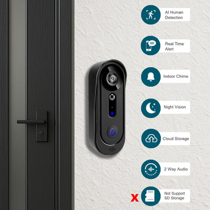 Video Doorbell Camera 1080P HD Wireless with Night Vision, Motion Detection, Two-Way Audio, Indoor Chime & Cloud Storage – 5200mAh Battery, 166° Wide Angle, 2.4GHz WiFi Smart Door Camera