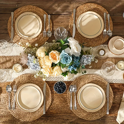 12pcs Rattan Placemats Natural Wicker Round Table Mats Heat-Resistant Non-Slip 11.8" Kitchen Dining Decor Bohemian