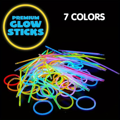 Glow Sticks Bulk 300 Pack 8 Inch Glow in the Dark Party Favors with Bracelet Connectors 7 Colors 6-Hour Glow for Halloween Christmas New Year Easter Birthday Pool Party Neon Party Supplies
