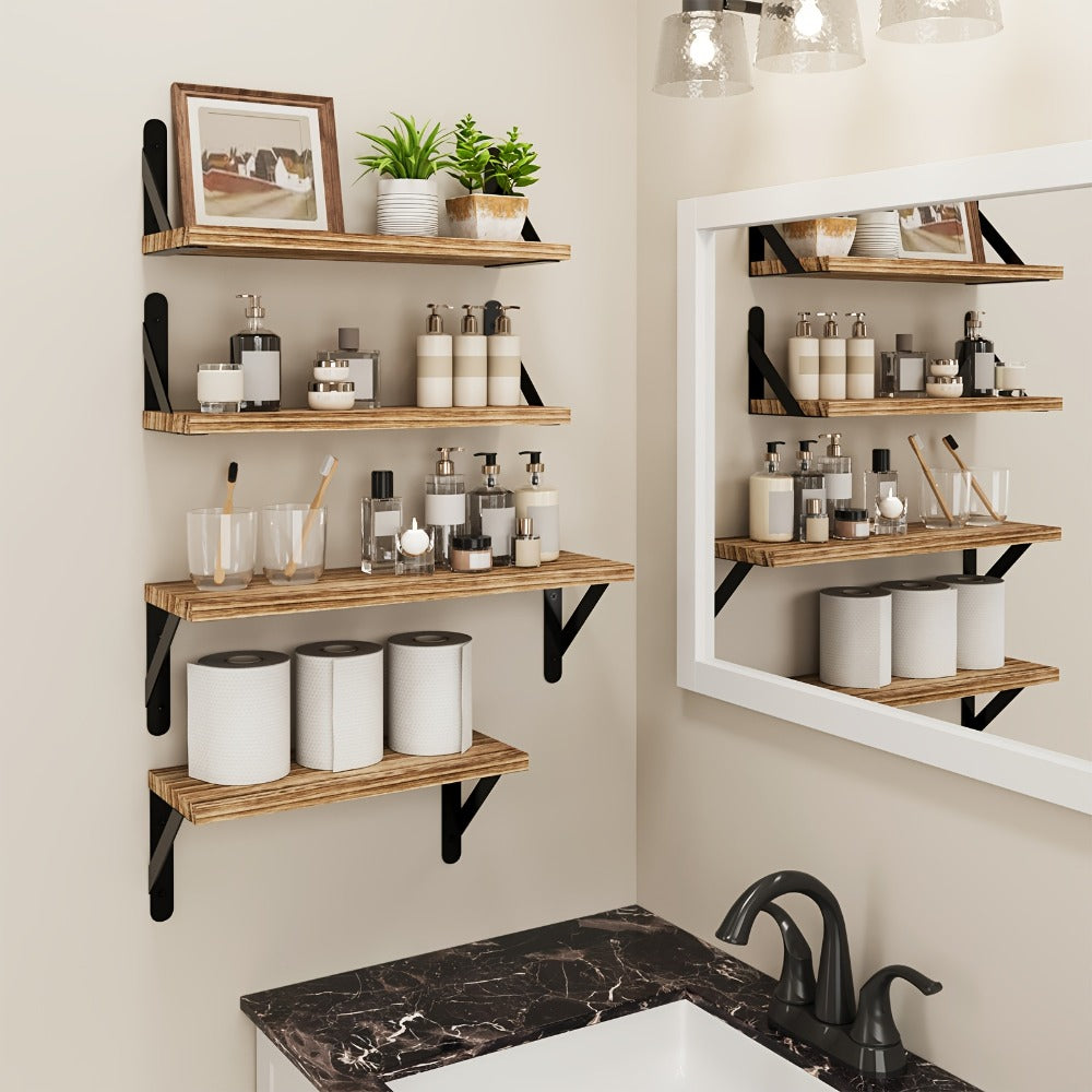 Floating Shelves Wall Mounted 4-Pack – Decorative Wall Shelves for Bedroom, Living Room, Bathroom & Plants, Home Storage Display Shelf for Books, Decor & Accessories, 4 Color Options