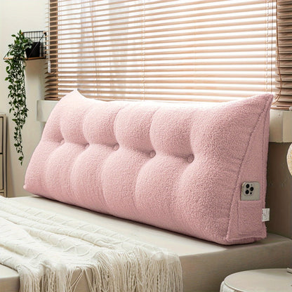 Bed Wedge Pillow Headboard Pillow with Side Pockets Removable Washable Cover Teddy Velvet Reading Pillow Twin Queen King