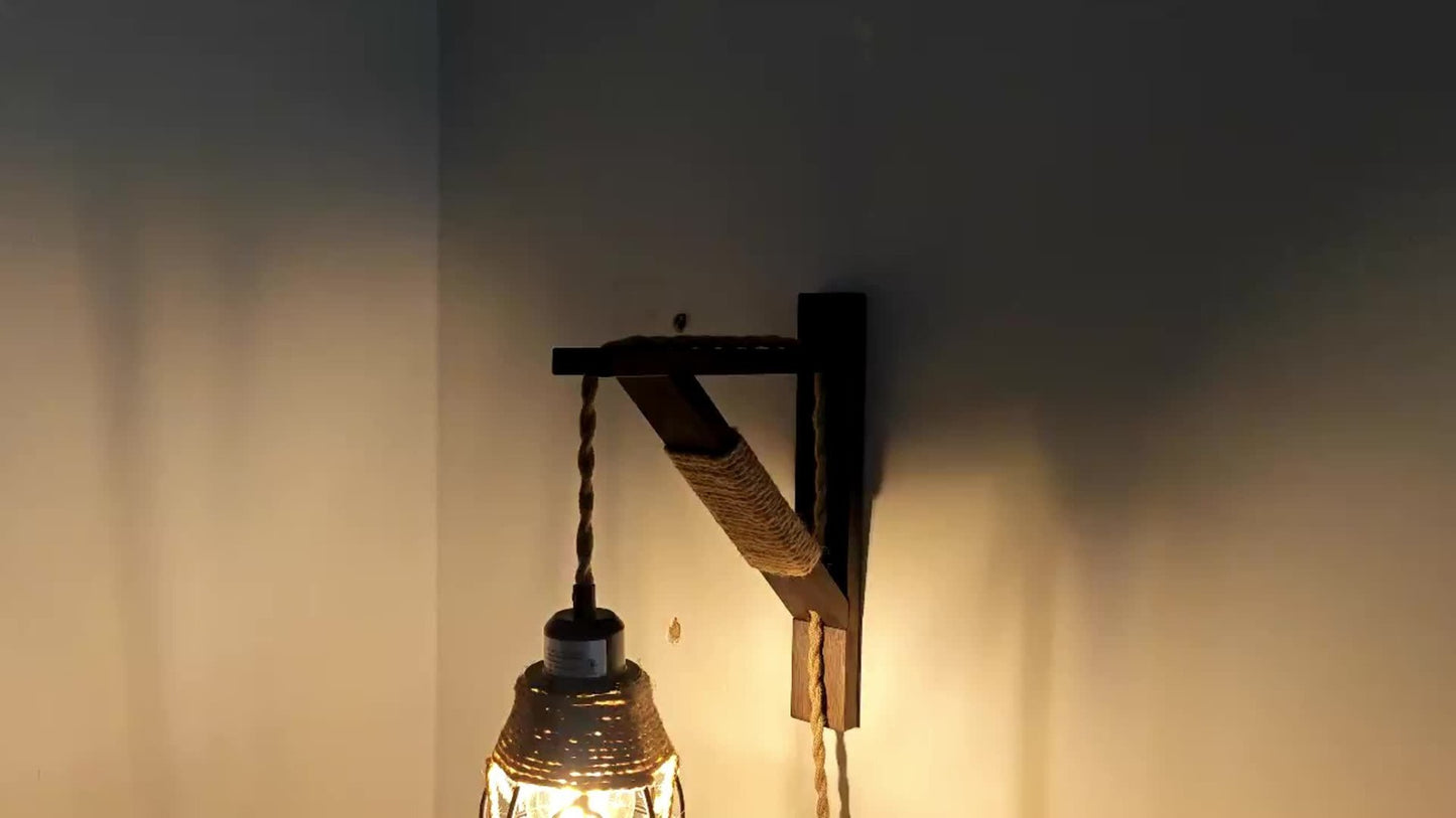 Plug In Wall Sconces Set of 2 or 1 – Rustic Farmhouse Wall Lamp with Metal Cage & Wooden Bracket, Plug-Into-Outlet Hanging Light for Bedroom, Living Room & Headboard