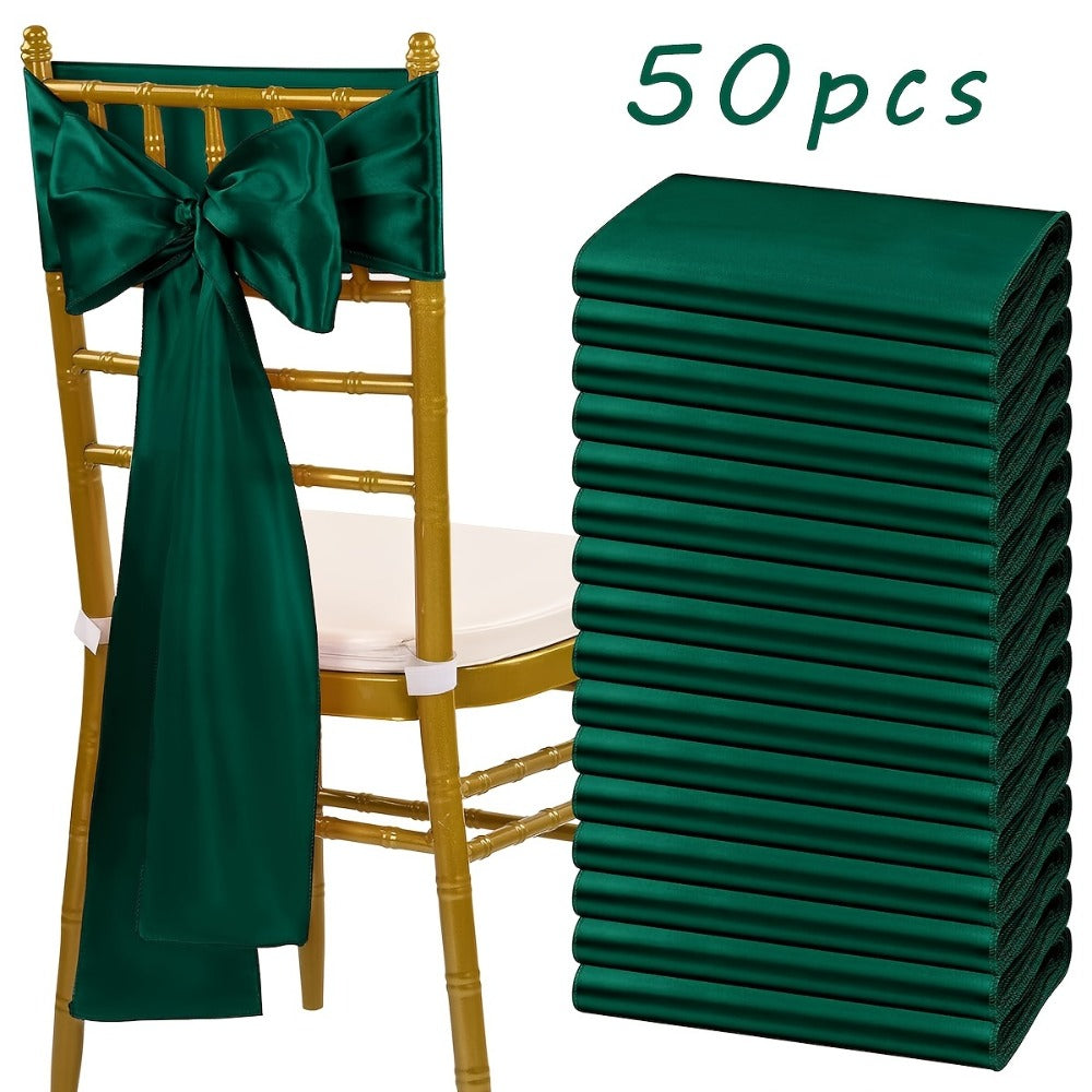 Satin Chair Sashes Bows 50pcs – 7x108 Inch Chair Waist Belt Bow Ties for Wedding Reception, Banquet, Party, Hotel & Event Chair Cover Decoration