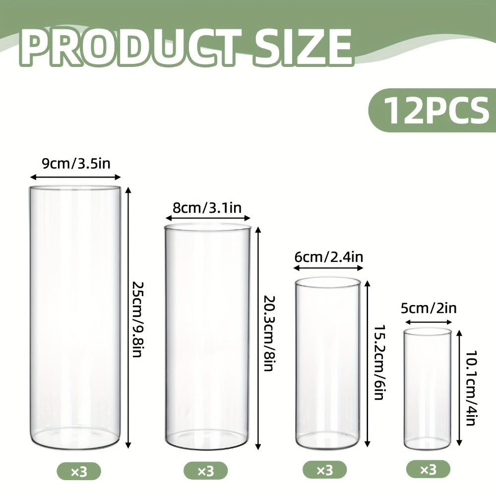 Clear Glass Cylinder Vases Bulk Set 12 24 48pcs 4 6 8 10 Inch Tall Flower Vase Hurricane Floating Candle Holder for Wedding Centerpieces Party Table Decor Valentine Halloween Christmas Home Kitchen