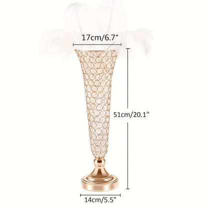 Crystal Trumpet Flower Vase Centerpieces for Wedding Table – Bling Wrought Crystal Vases for Party, Anniversary, Birthday, Banquet & Home Decor, Gold & Silver, 2pcs or 10pcs Set