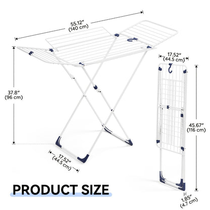 Clothes Drying Rack Foldable 4-Wing Large Capacity Metal Laundry Rack Free Standing Indoor Outdoor Space Saving Airer 55x38 In