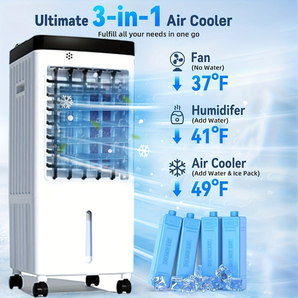 Outdoor Air Cooler 3-in-1 Evaporative Cooler Fan with Misting Humidifier 2.9 Gal Large Tank Remote Control 45° Oscillation for Patio Garden Deck BBQ White
