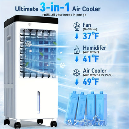 Outdoor Air Cooler 3-in-1 Evaporative Cooler Fan with Misting Humidifier 2.9 Gal Large Tank Remote Control 45° Oscillation for Patio Garden Deck BBQ White