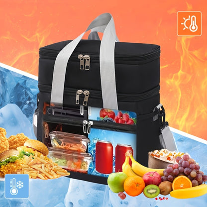 Insulated Lunch Bag Large Capacity Leakproof Waterproof with Shoulder Strap Double Pocket Portable Cooler Tote for Men Women Work School Picnic Beach in Black Grey Burgundy Blue