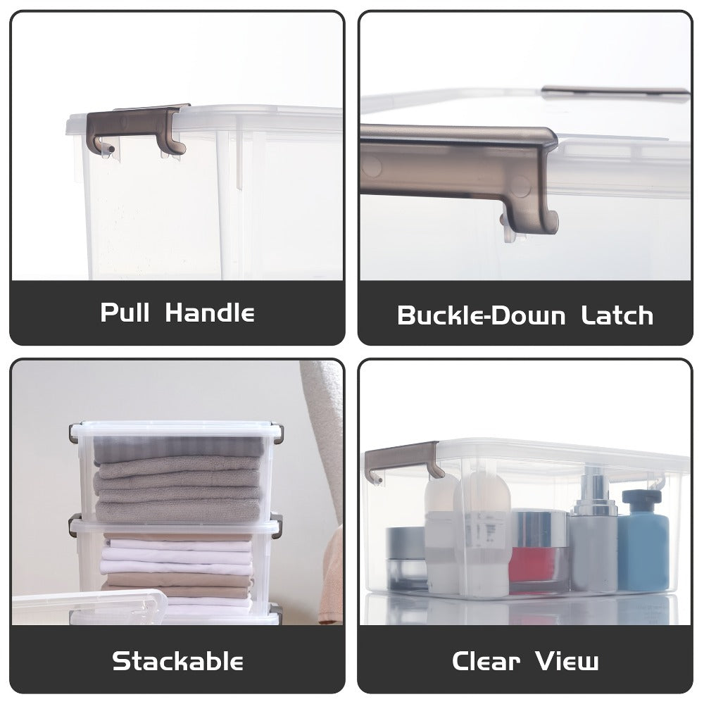 Clear Stackable Storage Boxes with Lids 6-Pack 16.9 Quart, Plastic Lockable Organizer Bins with Latches for Shelves, Closet, Home & Office Clutter Organization Containers