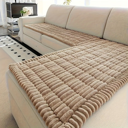 Jacquard Couch Cover Set of 2 Solid Color Corduroy Plush Thick Soft Non-Slip Machine Washable Pet Friendly for 2 3 4 Seat Sectional Sofa Living Room Bedroom