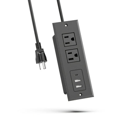 Recessed Power Strip Flush Mount Desk Outlet with USB-C & USB-A Ports In-Desk Power Grommet for Conference Room Office Table Furniture 1.5m Cord