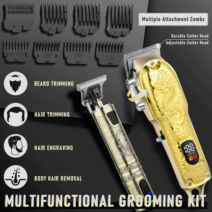 Hair Clipper Set for Men USB Rechargeable | Professional Electric Hair Trimmer with Oil Head Engraving | Retro Barber Clipper Kit 2pc 3pc | Gift Box Set for Valentine's Day, Festival & Grooming Gift