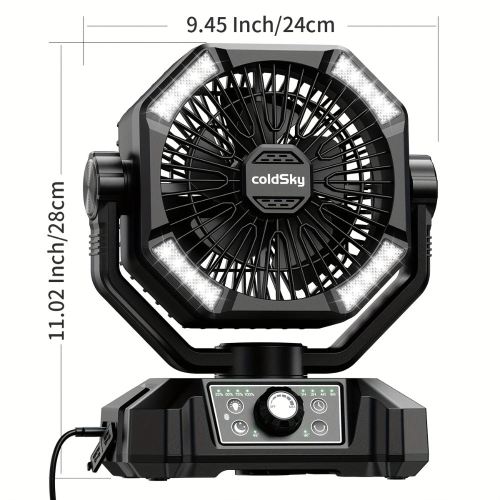 Camping Fan Battery Powered 20000mAh, Dual Motor 8-Speed Portable Tent Fan with Remote Control, 4 LED Lanterns and Hanging Hook, Rechargeable Outdoor Fan for Camping, Power Outage, Construction Site