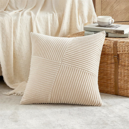 Throw Pillow Covers 18x18 Set of 4 - Boho Decorative Cushion Covers for Couch Sofa Bed, Soft Corduroy Textured Square Pillow Cases, Neutral Farmhouse Home Decor - Navy Blue Pink Mustard Sage Rust
