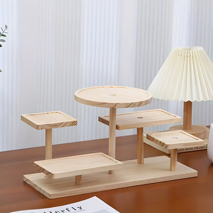 Tiered Wooden Display Stand Libra Balance Scale Style – Multi-Level Storage Organizer Shelf for Jewelry Crystals Snacks Home Decor Countertop