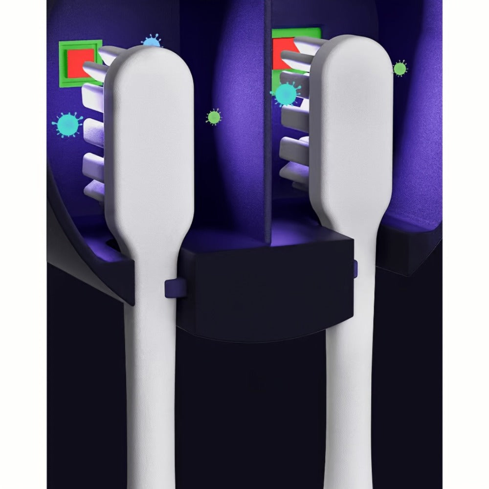 UV Toothbrush Holder Wall Mounted, Smart Double Toothbrush Sanitizer with Auto Dry & Sensor Door, USB Rechargeable, No-Drill Bathroom Storage with Battery Display – Hygienic Oral Care Organizer