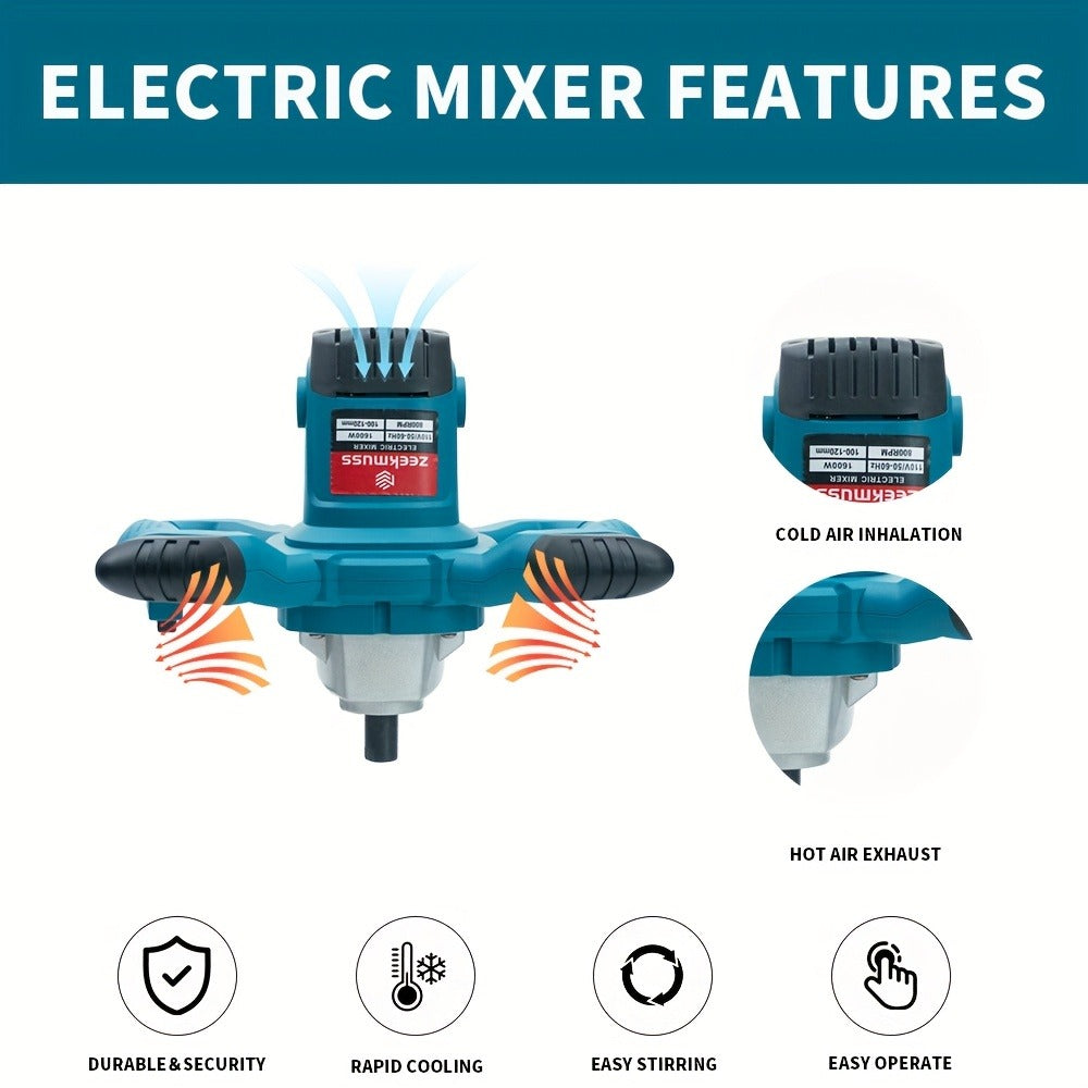 Electric Handheld Cement Mixer 2100W | 6-Speed Adjustable 800 RPM Mortar Mixer Drill for Mixing Paint, Cement, Mortar & Feed – Heavy Duty Paddle Mixer Power Tool