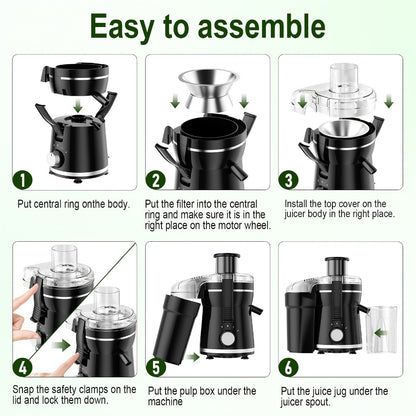 Centrifugal Juicer Machine 500W Wide 3" Feed Chute for Whole Fruits & Vegetables - Dual Speed, High Juice Yield, Stainless Steel, Dishwasher Safe Detachable Parts, Easy Clean Juicer for Healthy Living