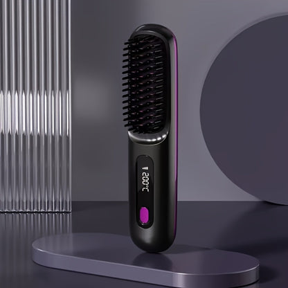 Cordless Hair Straightening Brush – Mini Rechargeable Portable Straightener Comb for Travel Daily Styling, Fast Heating Anti-Scald Frizz Control for All Hair Types, Black & White