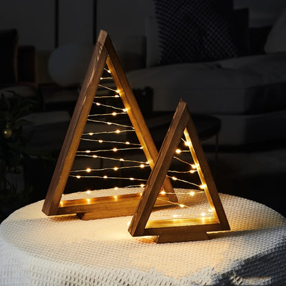 Wooden Light-Up Desktop Christmas Trees USB Powered - Mini Lighted Wood Tree Set for Holiday Decoration, Home & Office Desk, Shelf Display & Room Decor, Reusable Indoor Gift, Set of 2/3/4/5/6