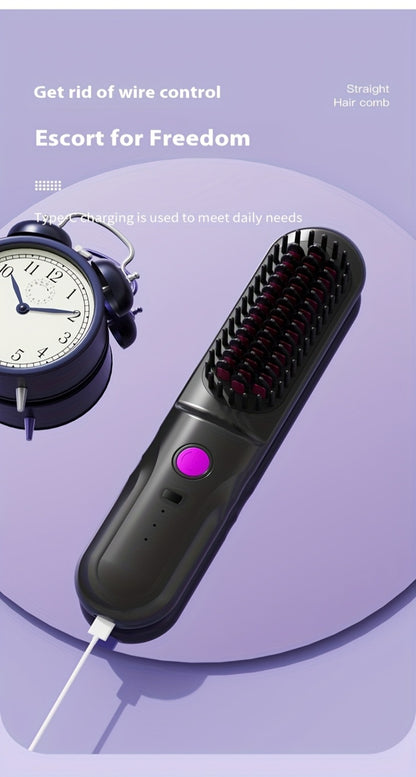 Wireless Hair Straightener Comb - Portable Cordless Straightening Brush with 3-Min Fast Heat, 3 Temp Settings 170-190°C, Negative Ion Technology, 3D Comb Design, Lightweight Travel Hair Straightener