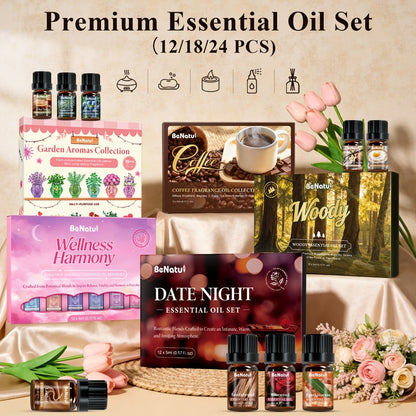 Essential Oil Set for Diffuser Humidifier Candle Making, Woody Coffee Date Night Garden Aroma Botanical Fragrance Oils, Sandalwood Cedarwood Lavender Peppermint Scents, Christmas Valentine Gift 12-24pcs