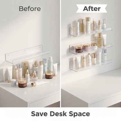 Acrylic Floating Wall Shelves - Clear Display Shelf Organizer for Bathroom, Bedroom, Living Room & Kitchen, 15x4 Inch Wall Mounted Storage Bookshelf, Set of 4/8/16 Pack Room Decor