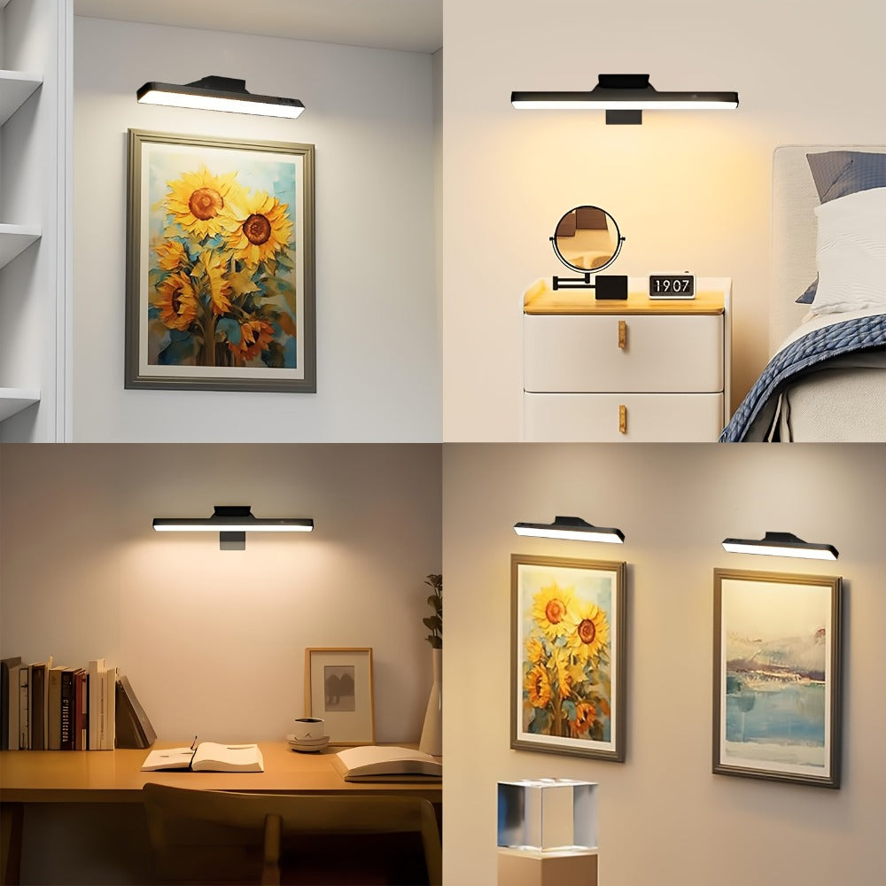 Picture Lights for Wall Battery Operated Rechargeable | Cordless LED Wall Sconce with Remote & 3 Color Temperatures – Art Light for Painting, Frame, Gallery & Dartboard, Black