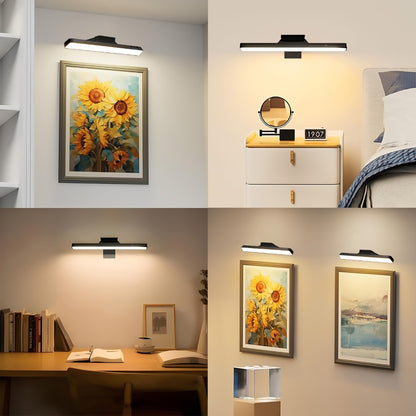 Picture Lights for Wall Battery Operated Rechargeable | Cordless LED Wall Sconce with Remote & 3 Color Temperatures – Art Light for Painting, Frame, Gallery & Dartboard, Black