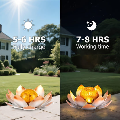 Solar Lotus Garden Lights 2-Pack – Rustic Iron Outdoor Stake Light with Cracked Glass Globe, IPX4 Waterproof Solar Powered Yard Lawn Patio Pool Decor, Warm Glow Landscape Lighting Gift