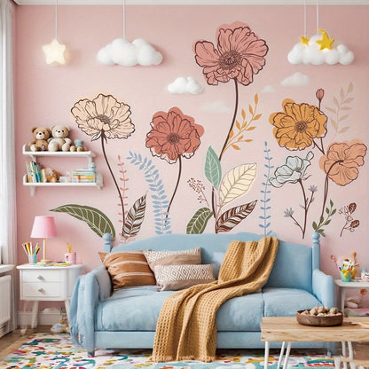 Bohemian Floral Wall Decals Self-Adhesive Wildflower Stickers for Living Room Bedroom TV Wall Art Decor – Flowers & Fruits Peel and Stick Removable Wall Stickers Home Decoration