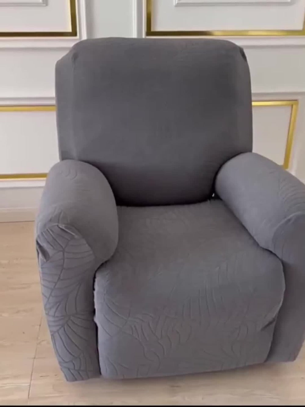 Recliner Chair Cover Slipcover 4-Piece Set – Leaf Jacquard Stretch Furniture Protector with Storage Pocket, Non-Slip Recliner Sofa Cover for Living Room, Machine Washable, 6 Colors Available