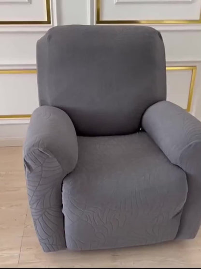 Recliner Chair Cover Slipcover 4-Piece Set – Leaf Jacquard Stretch Furniture Protector with Storage Pocket, Non-Slip Recliner Sofa Cover for Living Room, Machine Washable, 6 Colors Available