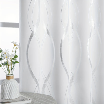 Thermal Insulated Blackout Curtains 2 Panels Wave Line Foil Print Noise Reducing Room Darkening Drapes for Bedroom Living Room Patio Sliding Glass Door
