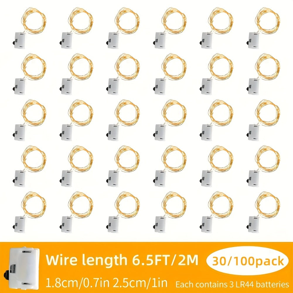 Fairy Lights Battery Operated with Batteries Included – 6.5ft 20 LED Silver Wire Mini String Lights, Firefly Starry Lights for Wedding, Christmas, Party, Mason Jars & DIY Decor – 30 or 100 Pack