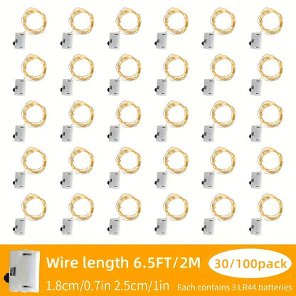 Fairy Lights Battery Operated with Batteries Included – 6.5ft 20 LED Silver Wire Mini String Lights, Firefly Starry Lights for Wedding, Christmas, Party, Mason Jars & DIY Decor – 30 or 100 Pack