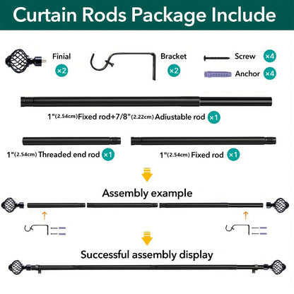Black Adjustable Curtain Rod Heavy Duty Farmhouse Decorative Drapery Rod for Bedroom Living Room Kitchen Patio 4 Sizes Easy Install