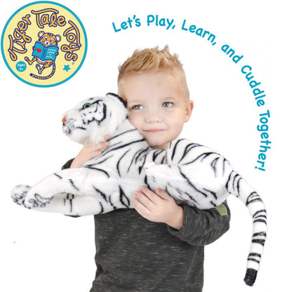 White Tiger Stuffed Animal Plush 17 Inch – Saphed Soft Plush Tiger Toy with Story Card, Premium Acrylic Fill, CPSIA Safe – Perfect Gift for Kids, Boys & Girls Ages 0+