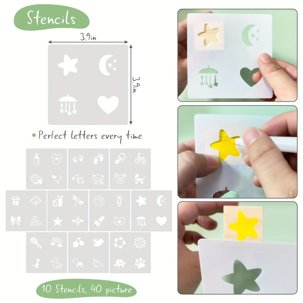 Wooden Block Stacking Game Party Kit 51pcs 30pcs – Baby Shower Tumbling Tower Decoration Sign Set Classic Flower Greenery Fox Bear Style No Electricity
