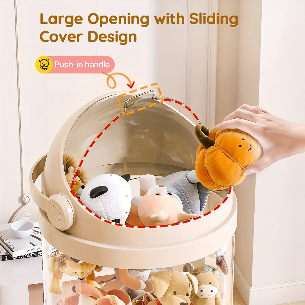 Stackable Round Stuffed Animal Storage Box with Lid – 3-Tier Plastic Plush Toy Organizer with Layered Storage for Dolls Toys & Miscellaneous Items – Kids Room Decor