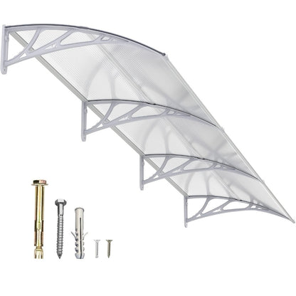 Polycarbonate Window Awning Door Canopy - UV Rain Snow Sun Protection Overhang for Doorways, Patio & Windows, Multiple Sizes, Black/Gray Bracket with Blue/Clear/Brown Board