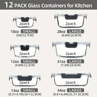 Glass Food Storage Containers with Airtight Lids - Borosilicate Glass Meal Prep Containers Set, Microwave Dishwasher Freezer Safe, BPA Free, Leak Proof Lunch Containers for Kitchen