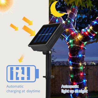 Solar Rope Lights Outdoor 33FT 100LED RGB – 8 Modes IP65 Waterproof String Lights for Garden, Patio, Party & Holiday Decor