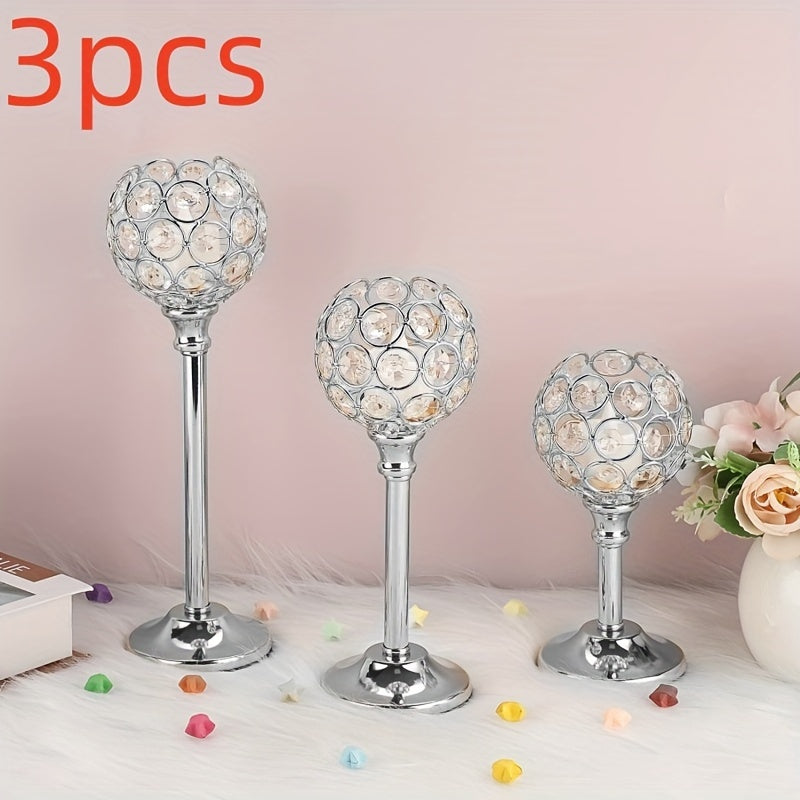 Crystal Candelabra Centerpiece – Gold & Silver Taper Candle Holders for Wedding, Anniversary, Candlelit Dinner, Birthday & Party Table Decor, Home & Hotel Decoration, 3-Pack & 6-Pack (Candles Not Included)