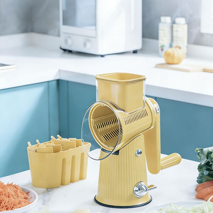 Rotary Cheese Grater with Interchangeable Blades – 5-in-1 Manual Vegetable Slicer Shredder Set, Suction Cup Base, Easy to Clean, Multifunctional Kitchen Tool for Fruits, Vegetables & Nuts