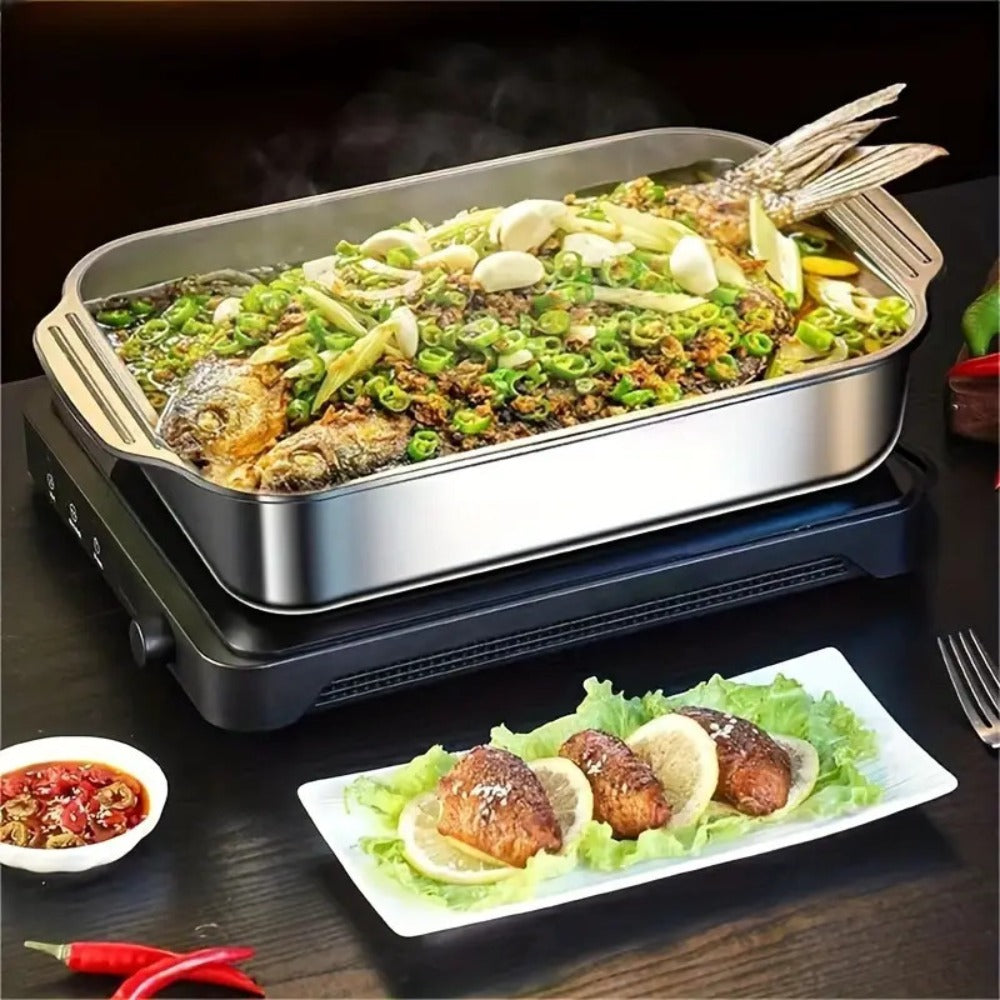 Stainless Steel Baking Trays with Lids – Large Capacity Sheet Pan Set for BBQ, Bread, Desserts, Seafood & Buffets | Family Gatherings, Outdoor Camping, Portable Food Trays