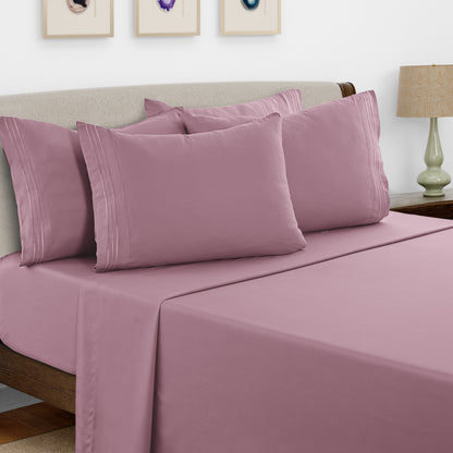 Bed Sheets Set 6 Piece - Soft Brushed Microfiber Fitted Sheet with 16" Deep Pocket, Flat Sheet & Embroidered Pillowcases, Hotel Luxury Cooling Bedding, All Seasons, 20 Colors
